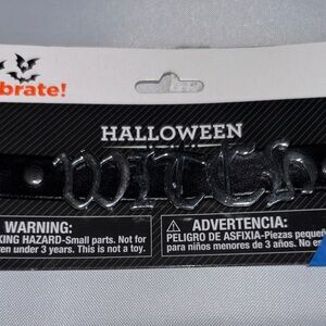 Witch Choker Necklace Black faux leather Silver tone letters Halloween